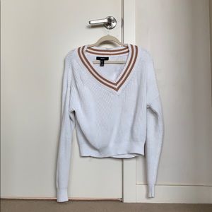 White and Orange V Neck Sweater